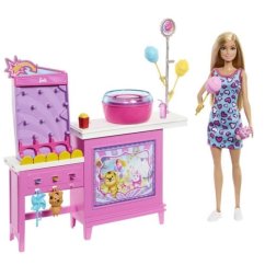 Barbie panenka a stánek s cukrovou vatou herní set