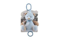 Modrý medvěd 18cm na postýlku/kočárek s natahovacím hracím strojkem