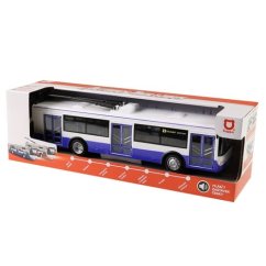 Trolejbus který hlásí zastávky česky 28 cm modrý