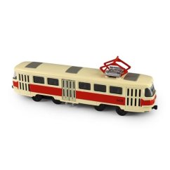Kovová česká retro tramvaj červená 16 cm - otevírací dveře