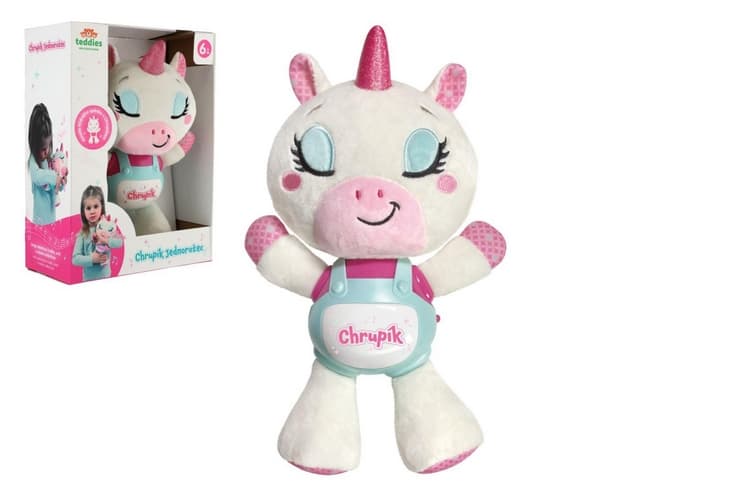 Jednorožec Chrupík usínáček plyš/plast na baterie se zvukem se světlem v krabici 22x30x10,5cm 6m+