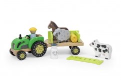 Dřevěný traktor se zvířátky