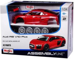 Maisto - Audi R8 V10 Plus, metal červená, assembly line, 1:24