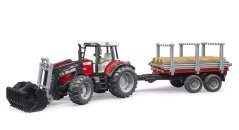 Bruder 2046 Massey Ferguson 7480 s čelním nakladačem a přepravníkem klád
