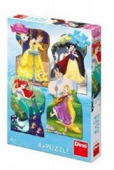 Puzzle Disney princezny 4x54 dílků 13x19cm v krabici 19x27x4cm