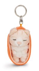 NICI klíčenka spící Kočička béžová 12 cm, oranžový košík, GREEN