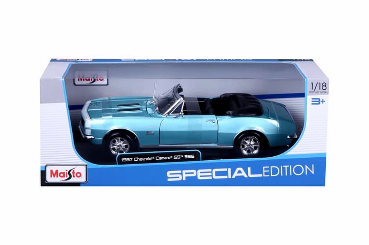 Maisto - 1967 CHEVROLET CAMARO SS 396 CONVERTIBLE, metal tyrkysová, 1:18