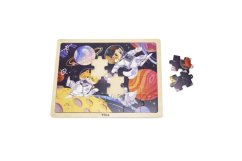 Dřevěné puzzle - zvířátka ve vesmíru 24 dílků