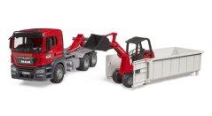 Bruder 3767 Nákladní automobil MAN TGS s rolovacím kontejnerem a Schäffer Hoflader 2630