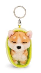 NICI klíčenka spící Pejsek Welsh Corgi 12 cm, světle zelený košík, GREEN
