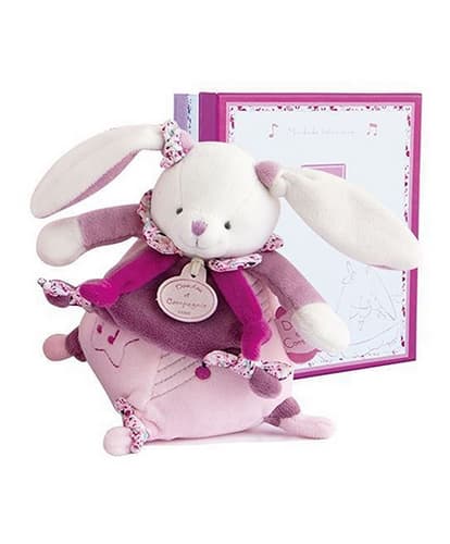Doudou Dárková sada - Hudební hračka růžový králíček 17 cm