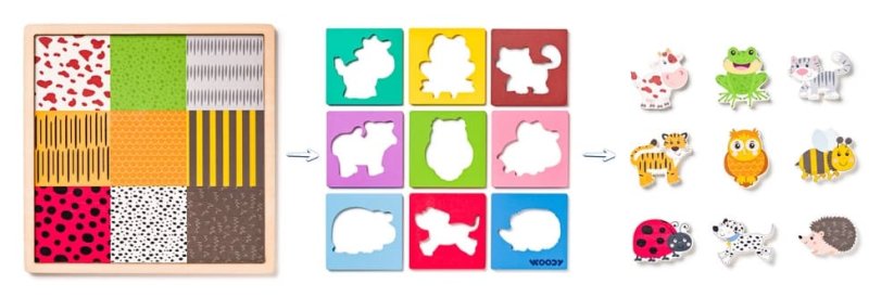 Puzzle se zvířátky, tvary-barva