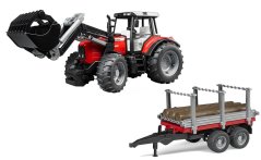 Bruder 2046 Massey Ferguson 7480 s čelním nakladačem a přepravníkem klád