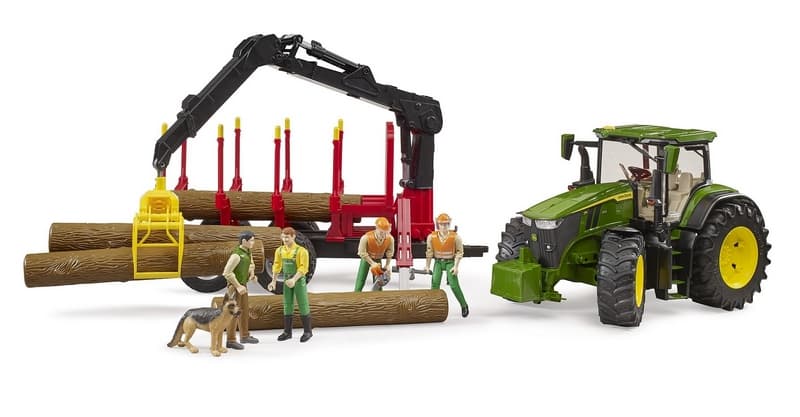 Bruder 3154 traktor John Deere 7R 350 se zadním přívěsem a 4 kládami