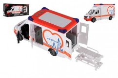 Auto ambulance plast 28cm s lehátkem na setrvačník se světlem se zvukem v krabici
