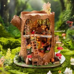RoboTime 3D dřevěná skládačka Miniatura domečku Lesní chaloupka z pařezu