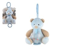 Modrý medvěd 18cm na postýlku/kočárek s natahovacím hracím strojkem