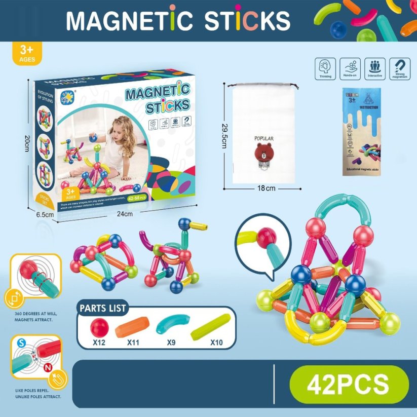Magnetická stavebnice 42 ks Sticks