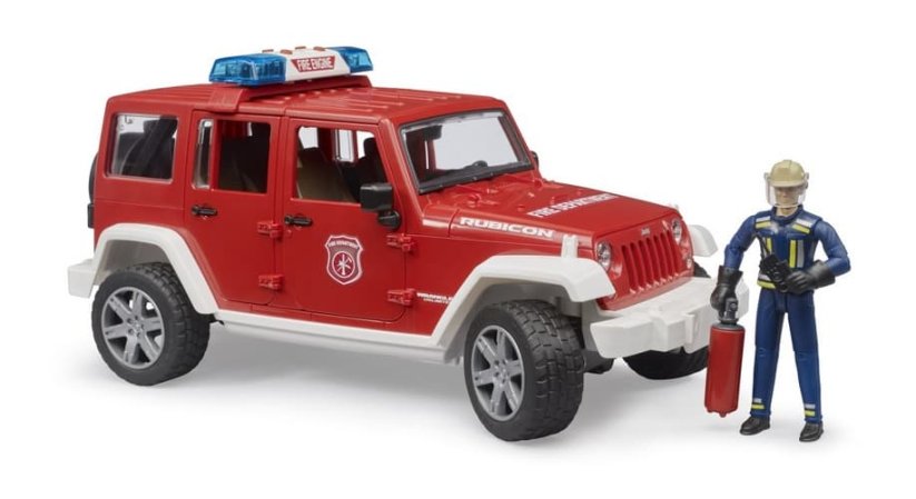 Bruder 2528 Jeep Wrangler Rubicon hasičský s figurkou a příslušenstvím