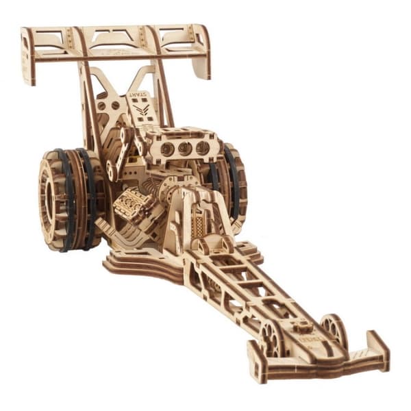 Ugears 3D dřevěné mechanické puzzle Závodní auto (dragster)