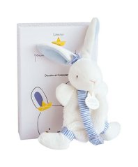 Doudou Dárková sada - Hračka s úchytem na dudlík králíček 15 cm modrý