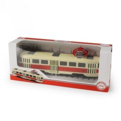 Kovová česká retro tramvaj červená 16 cm  - otevírací dveře