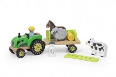 Dřevěný traktor se zvířátky