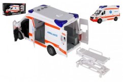 Auto ambulance plast 26cm s lehátkem na setrvačník se světlem se zvukem v krabici