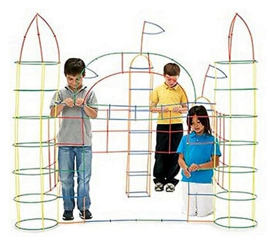 Stavebnice kreativní - stavění ze slámek 408 dílků