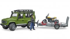 Bruder 2589 Land Rover s přívěsem, motocyklem a figurkou