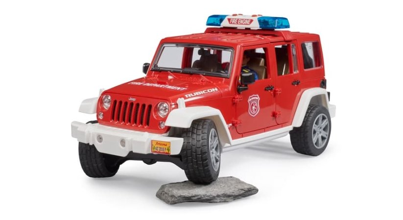 Bruder 2528 Jeep Wrangler Rubicon hasičský s figurkou a příslušenstvím