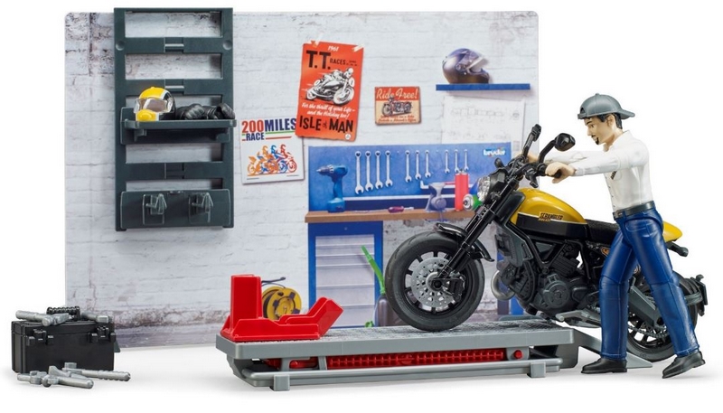 Bruder 62102 BWORLD Motodílna s figurkou mechanika a motorkou