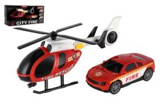 Hasičský vrtulník s autem