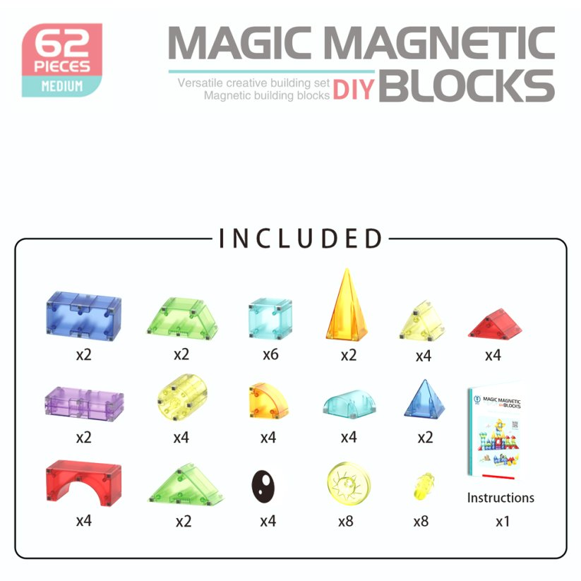 Magnetická stavebnice 3D 62 ks