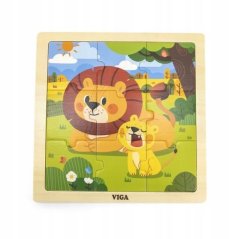 Dřevěné puzzle 9 dílků - lvi