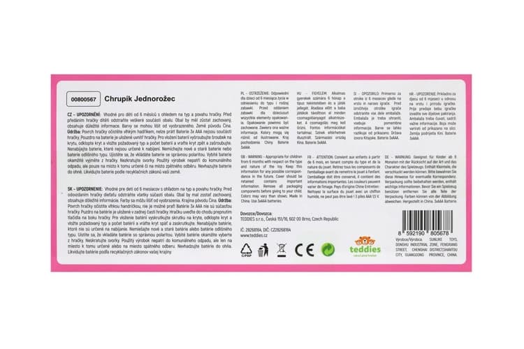 Jednorožec Chrupík usínáček plyš/plast na baterie se zvukem se světlem v krabici 22x30x10,5cm 6m+